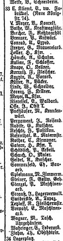 Saarbrücker Straße 33 in the Berlin address book of 1925: H. Safern, merchant, and E. Wahrsager, leather worker, still listed.