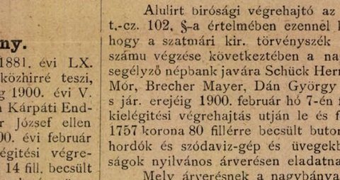 A court notice of March 1900 in the Felsőbánya paper naming several people of Kapnikbánya, among them “Brecher Mayer”.