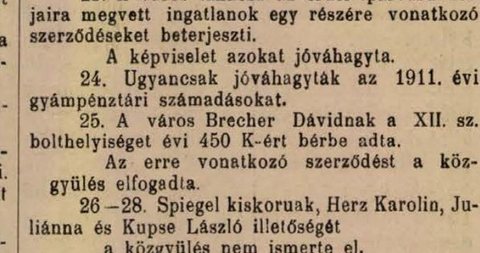 The town of Nagybánya leases its shop premises no. XII to David Brecher for 450 crowns a year, February 1914; no town of residence is given 