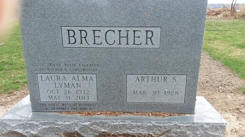 The Brecher family stone of Arthur S. Brecher (born 30 March 1928, died 11 February 2021), son of Harry and Mollie Brecher, and his wife Laura Alma née Lyman (2