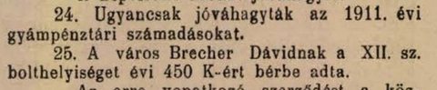 David Brecher leases shop no. XII from the town of Nagybánya, 1914.