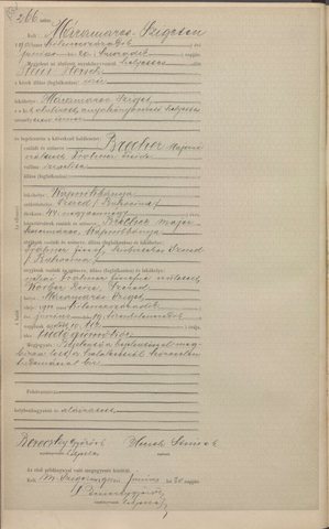 Death of Freide Brecher née Frohner, Máramarossziget (Sighet), 19 June 1900, act 266: wife of Meir Brecher, tavern keeper of Kapnik; her par