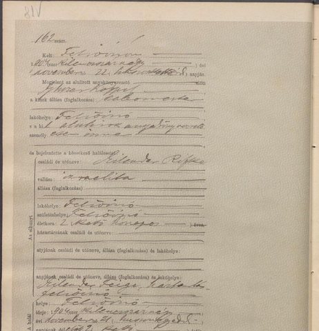 Felsővisó death act 162, 21 November 1904: Rifke Eilender, about two months old, child of Feige Eilender, wool carder (kinship to Samuel Eilender’s family Possi