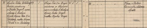 Przemyśl, 23 August 1915: civil marriage of Chaja Lea Unger, born in Chyrów about 1870, daughter of Leiba and Rywka Unger, Malka's elder sister, to Szulim Leib 