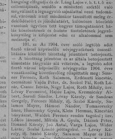 Herman Klein among the highest-taxpaying members of the Felsőbánya town assembly for 1904.