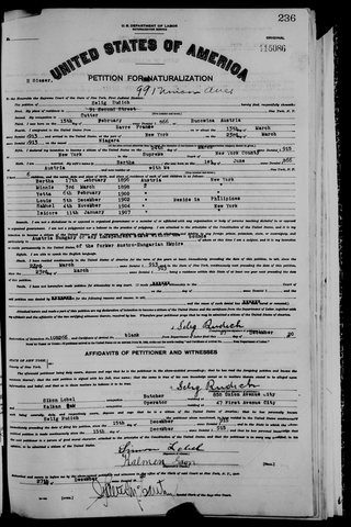 Mollie's father, Selig Rudich, petitions for American citizenship, New York, 1920: a cutter born in Bukovina on 15 February 1866, he had lan