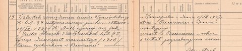 Late registration (1937) of the death of Juda Hersch Frenkel, aged 85, at Buczacz in 1916; Jewish death register of Buczacz, entry 13. Very probably the man of