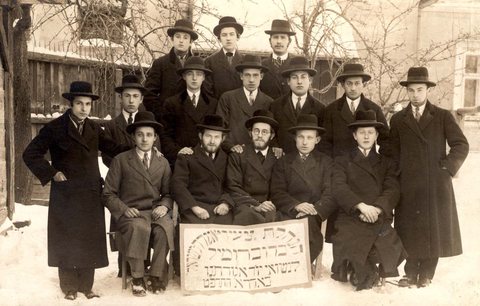 Dobromil, Malka Unger’s birthplace, in Adar I 5689 (February 1929): the leaders of the Agudath Yisrael youth, photographed for the wedding o