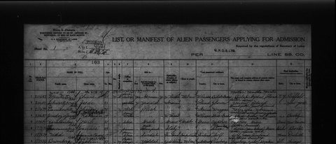 The Canadian Pacific Ocean Services list of Grampian passengers going on to the United States, January 1921 (St. Albans District, top half of the sheet): line 1
