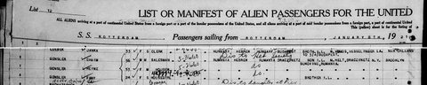 S.S. Rotterdam, sailed 8 January 1921: Chaim Gensler (56, salesman), Heine Gensler (53) and Fany Gensler (24) of Draczinetz, Bukovina, bound for Brooklyn.