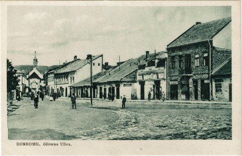 Jewish shops on the main street of Dobromil in the 1920s.