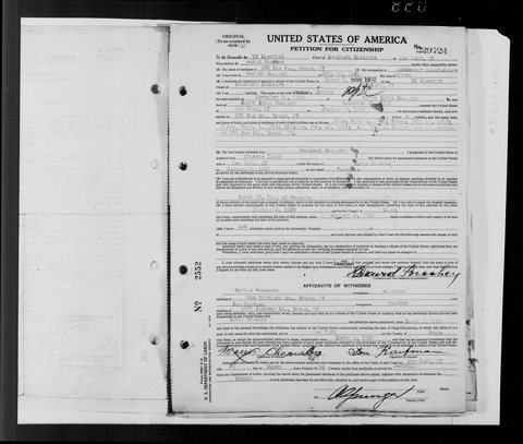 David Brecher’s Petition for Citizenship, no. 229724, Southern District of New York, March 1934.
