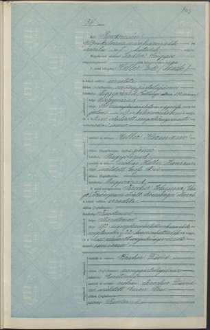 Marriage of Johanna (Chaje) Brecher, legally divorced from Mór Rosenberger, and Ede (Izsák) Heller of Nagyvárad, Bistrița, 7 April 1903 (act 34): the bride born