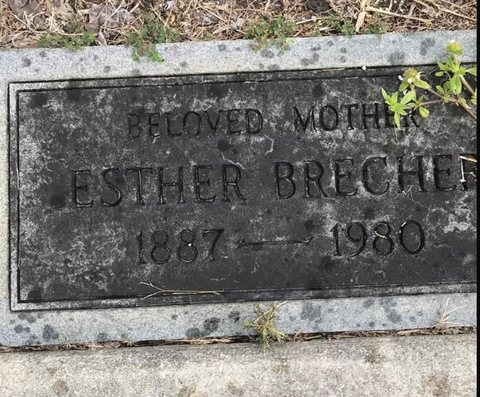 Esther Brecher’s bronze marker, 1887–1980. Lakeside Memorial Park.