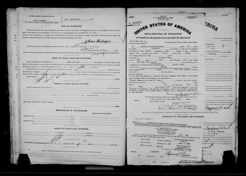 Elias Wahrsager’s oath of allegiance, admitted to citizenship 14 March 1927, certificate no. 2393822.