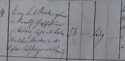 Rădăuți civil marriage register, 15 March 1890: “Eisig Leib Brecher, geboren in Sereth, Geschäftsmann zu Radautz, Sohn der Eheleute Mordko Brecher u. der Rifka