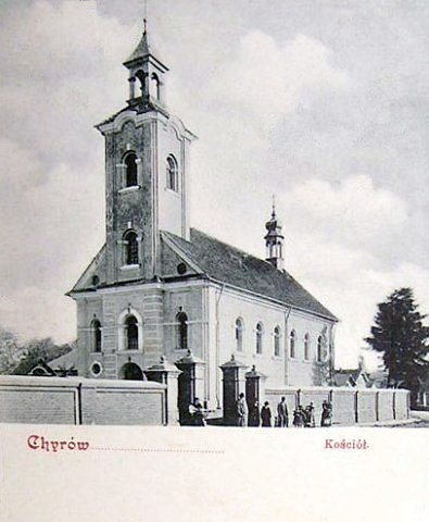 Chyrów in 1905: the church of St Lawrence and the street around it.