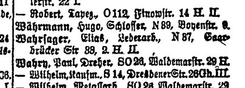 The Berlin address book for 1919, the last year in which Elias Wahrsager appears at Saarbrücker Straße 33.