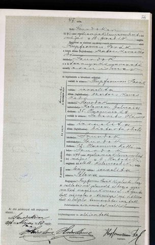 Civil birth act of Szlova Kupferman, Szurdok (Strâmtura), 6 May 1896, act 47: father Izsák Kupferman, grocer-merchant of Szurdok, born at Kolomea, Galicia, aged