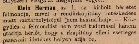 Herman Klein, tenant of the Felsőbánya town’s small shop no. 1, 1901.