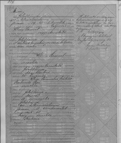 Birth of Szidónia Klein, Felsőbánya, 13 January 1903, act 8 — first child of Samuel Klein, general merchant, born in Nagysomkút, and Pepi (J