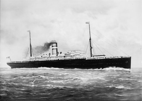 The Holland-America liner Potsdam, on which Rosa Eilender and her three children arrived in July 1913, in a rendering by the marine artist F