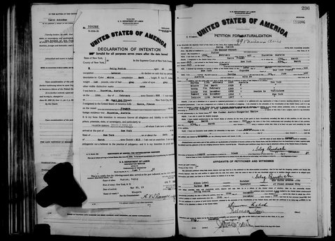 Selig Rudich’s petition for naturalization, Supreme Court, New York County, 1920: a cutter, born in Bukovina on 15 February 1866, with his wife Bertha and their
