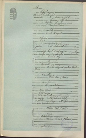 Civil marriage of David Brecher and Eszter Sára Klein, Felsőbánya, 21 November 1906, act 38. David is entered as born 20 July 1881 in Siret,