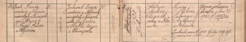 Marriage of Izak Sauer and Jochwed Unger, daughter of Leib and Ryfka Unger of Kniażpol, Dobromil, 31 Oct 1920.