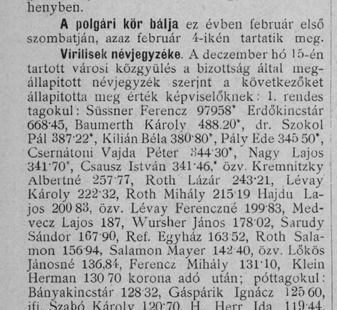 The same list for 1905: Herman Klein, paying 130.70 crowns in tax.