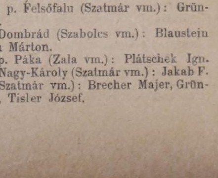“Brecher Majer” among the tradesmen and merchants of Kapnikbánya, Szatmár county, 1892.