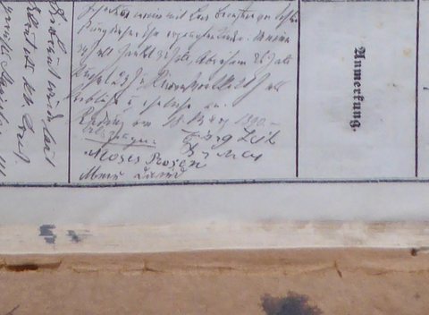 The remark Eisig signed on 18 March 1890, three days after the civil marriage, declaring as his and Lea’s the children born before it: “M[ania?] 34 J. alt, Jank