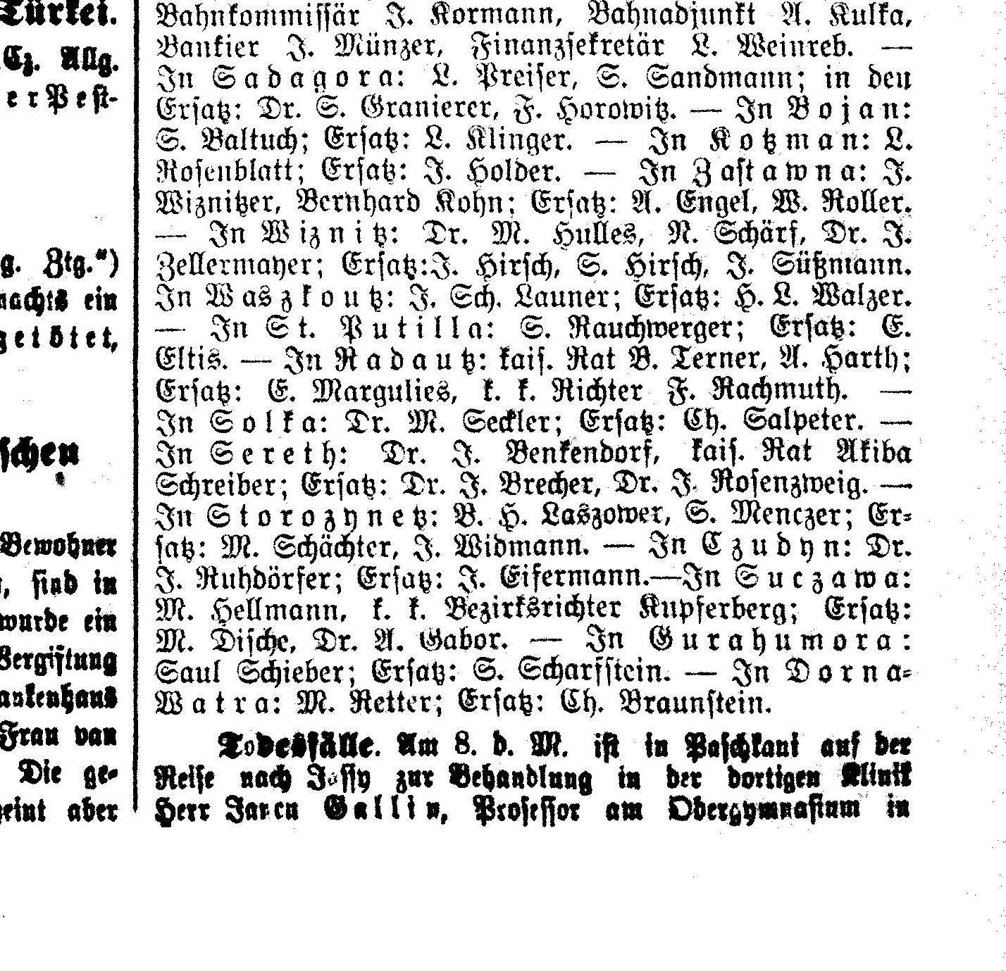 Josef Brecher of Siret — a law student in 1903–06 and a lawyer’s clerk in 1910 — listed in March 1911 as “Dr. J. Brecher”, alternate delegate for Siret.