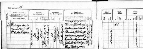 The death of Hinde Glasberg, née Wahrsager, recorded at Drohobycz on 20 March 1905 at the age of 63. The register names her parents as Lisch