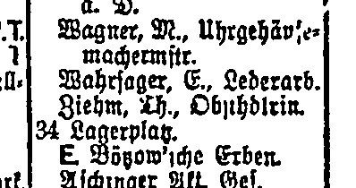 The Berlin address book for 1915, street section: the residents of Saarbrücker Straße 33, Berlin N 37, including Elias Wahrsager, a leather worker.