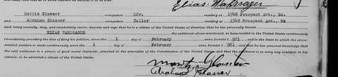 The witnesses on Elias Wahrsager’s 1926 petition for naturalization: Morris Glasser, a manufacturer, and Abraham Glasser, a tailor, both of 