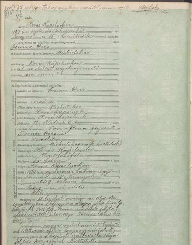 Late registration (1897) of the birth of Czili Ferencz, born Kováskápolnok 18 January 1864, daughter of Hers Ferencz and Ilona Novi. Possibly kin of Háni (Johan