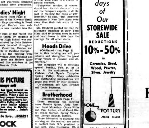 “Co-chairmen are Alex Brecher and Louis Septimus”: a yeshiva campaign dinner at Spring Valley, 1959–60.