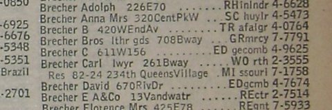Brecher Brothers in the Manhattan telephone directory, 1946.