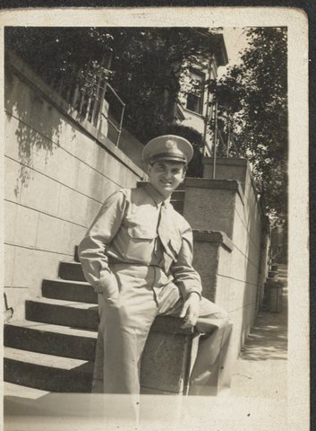Nicholas (Mickey) Brecher in the Second World War, c. 1943, from his wartime photo album.