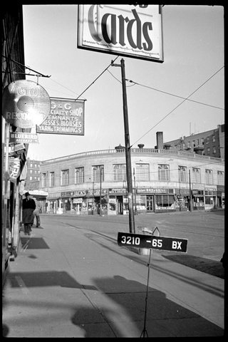 The corner of West Burnside and Harrison Avenues, Bronx, in the city's tax photograph of about 1940. The 'Burnside Manor' sign is visible at the far left. Alex 