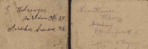 The back of the same certificate is addressed to 'E. Wahrsager, Berlin N 37, Saarbrücker Strasse 33', the Berlin home of Leib Jojna's half-brother Elias.