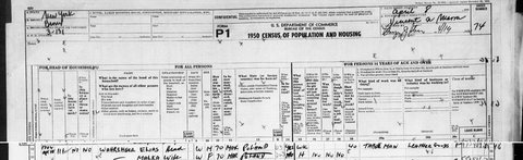 1950 U.S. census, Bronx, enumeration district 3-131, sheet 74 (header and the family's lines): 1702 Clay Avenue. Elias Wahrsager (indexed 'Wahrshger'), 70, born