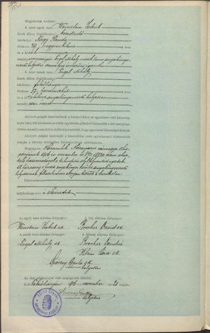 The same marriage act, reverse: the witnesses and the signatures of the bride and groom.